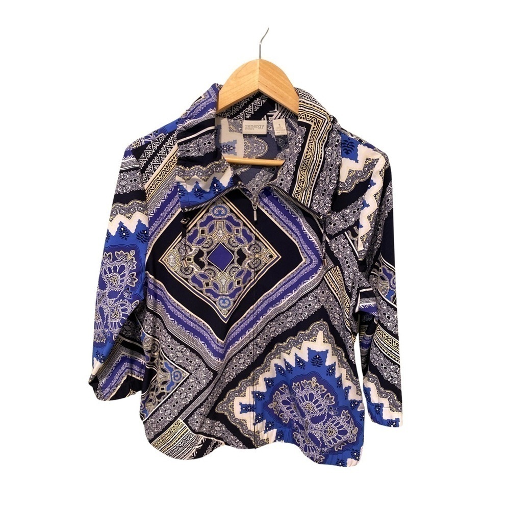 Chico's Zenergy Geometric Paisley Print Full Zip Jacket Size 1 (8/10-M)